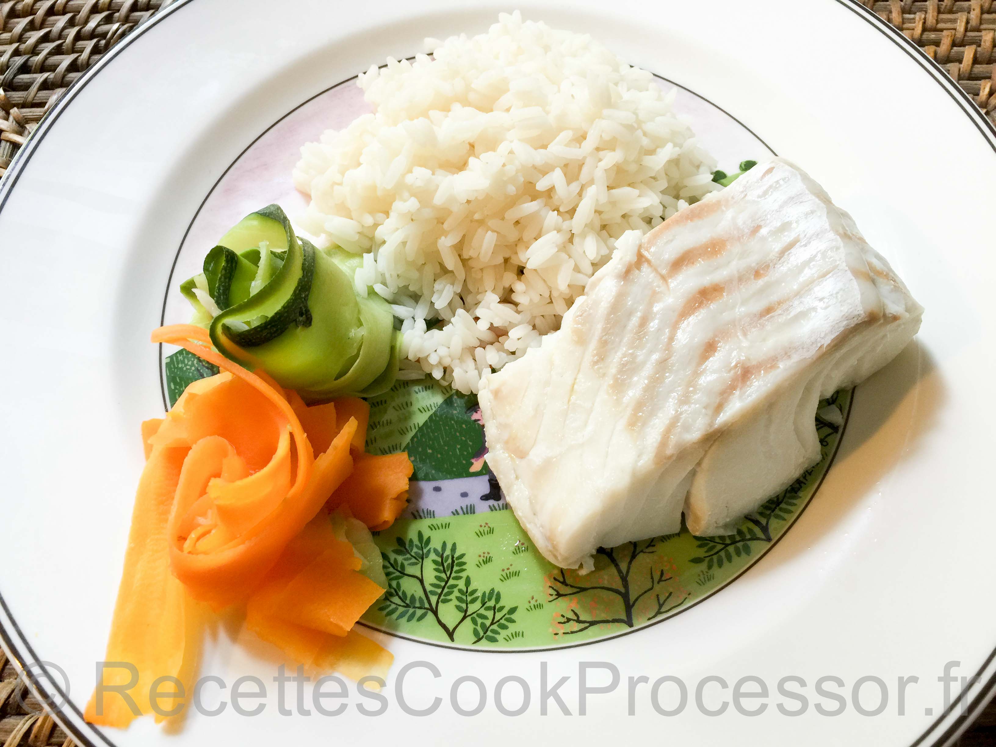 Dos de cabillaud, Tagliatelles de légumes & Riz